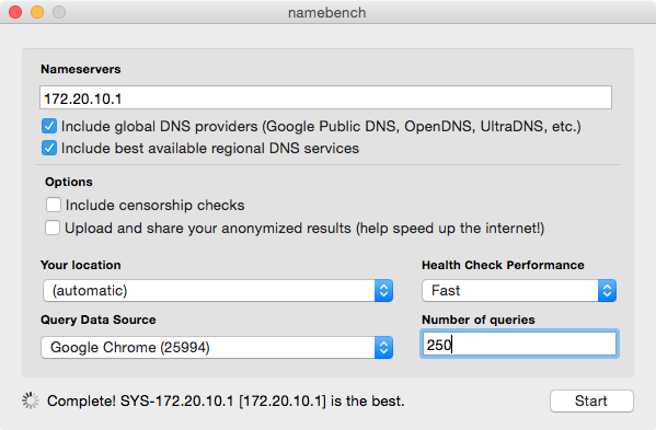 Namebench — программа для поиска быстрого DNS сервера